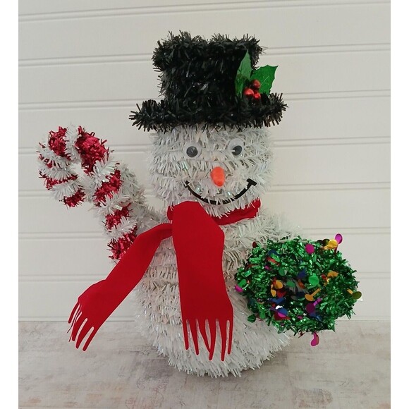 Christmas Tinsel Snowman 12" Candy Cane Wreath Christmas Decoration - Picture 3 of 9